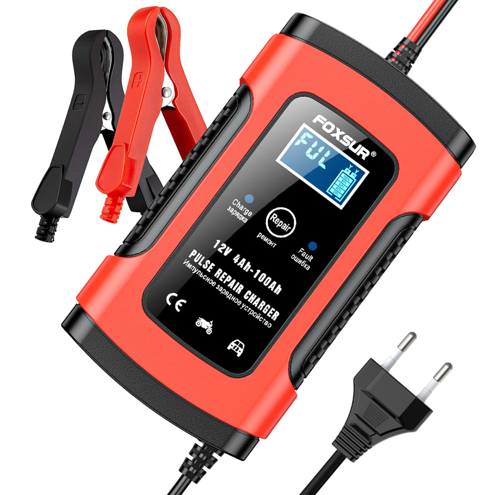 Foxsur lead acid battery charger 12v 5A motorcycle pulse repair car battery charger